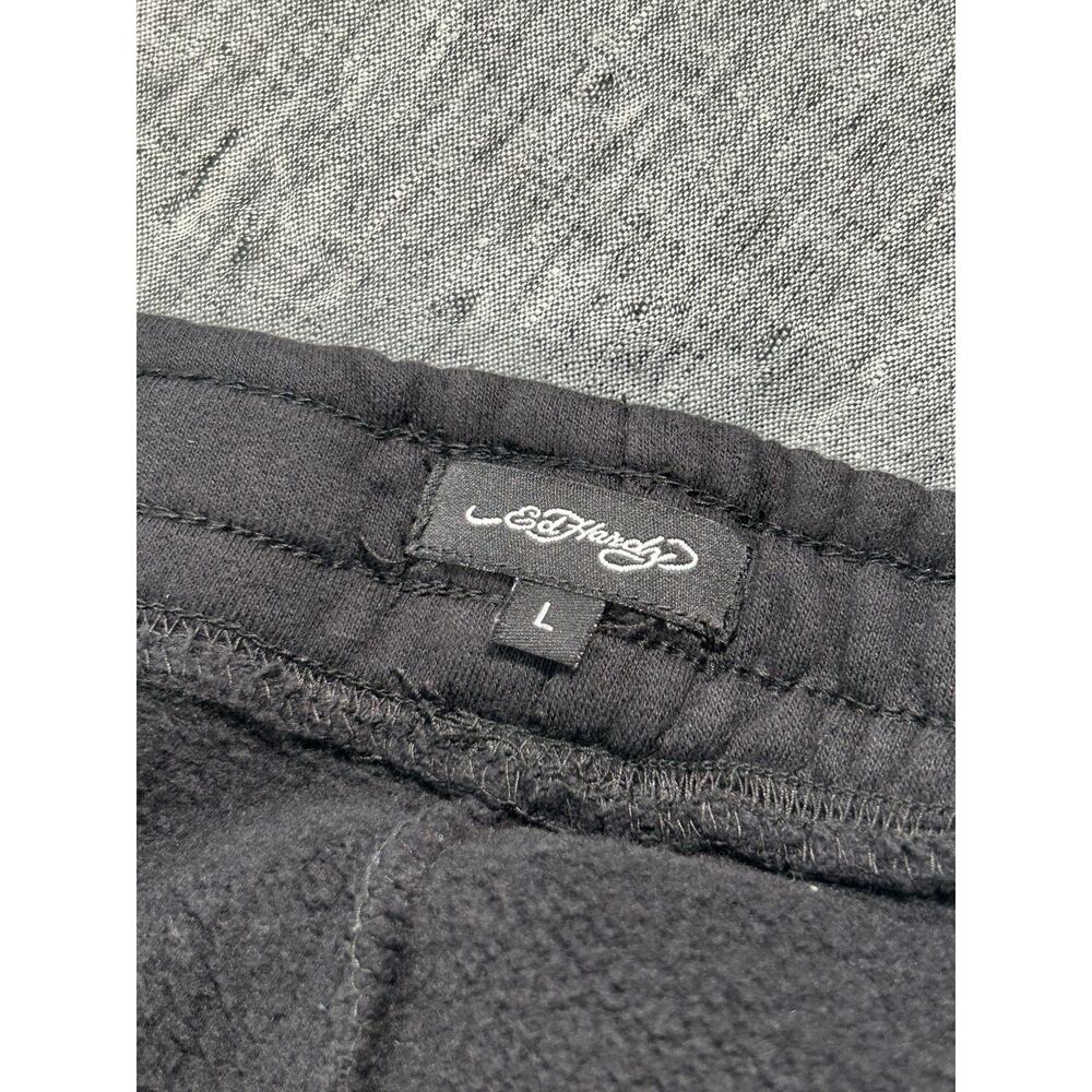 Ed Hardy Sweatpants Womens Large 32" Black Fleece Flare Y2K Tattoo Streetwear - Picture 2 of 15